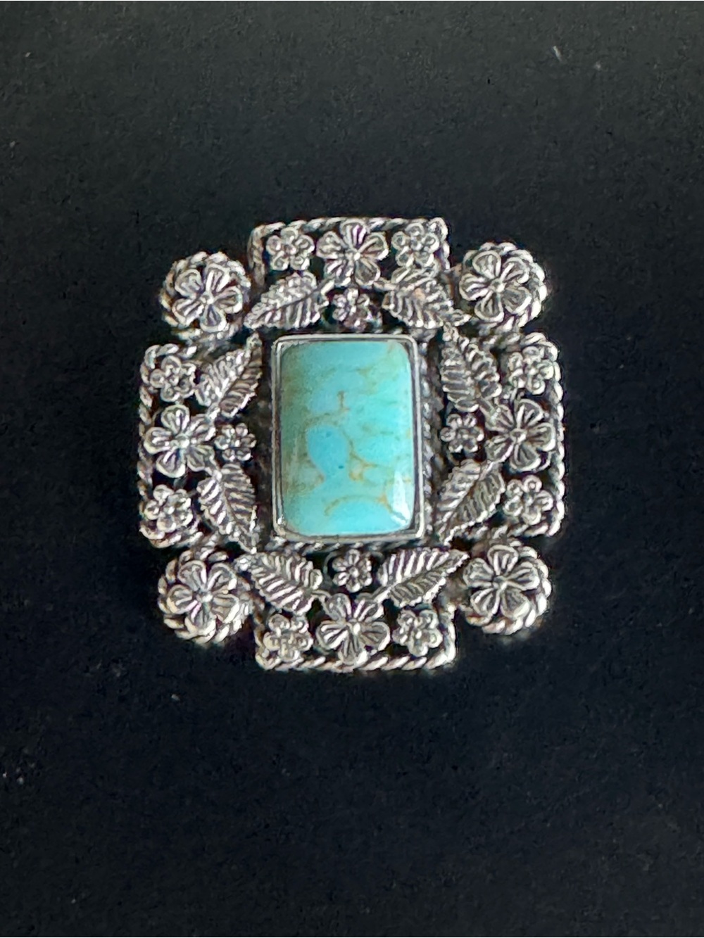Vintage 925 Sterling Silver Turquoise Brooch Pendant